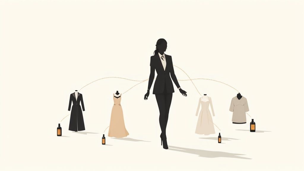 A stylish woman confidently wearing perfume, capturing the essence of an oud and personal style.