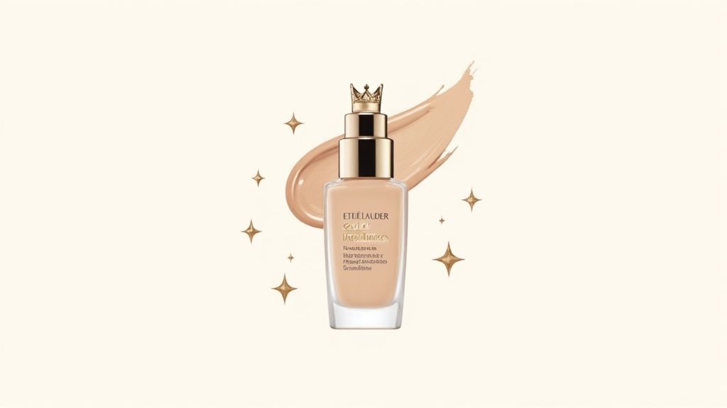 Woman applying Estée Lauder Double Wear foundation in a luxurious setting.