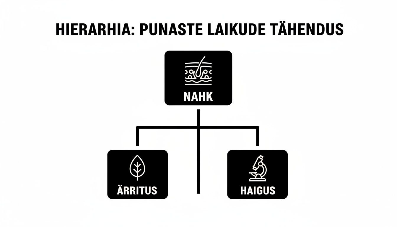 Hierarhiline skeem punaste laikude tähendusest nahal: ärritus või haigus.