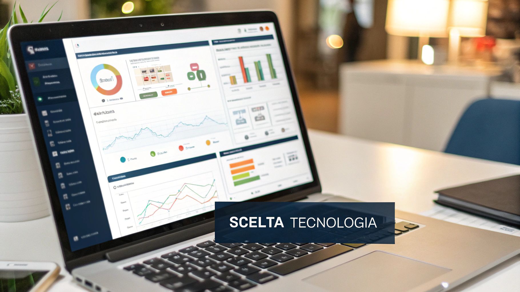 Una persona sceglie tra diverse opzioni tecnologiche per il suo ecommerce su uno schermo.