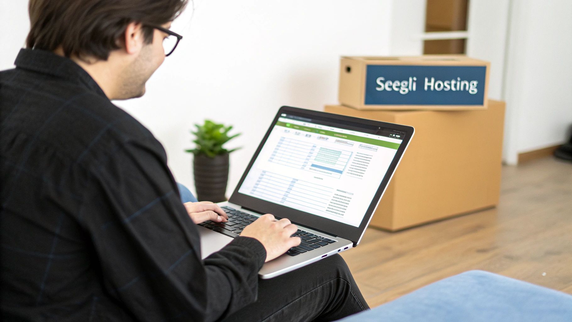 Un server rack con il logo di WordPress illuminato, che simboleggia l'hosting ottimizzato.