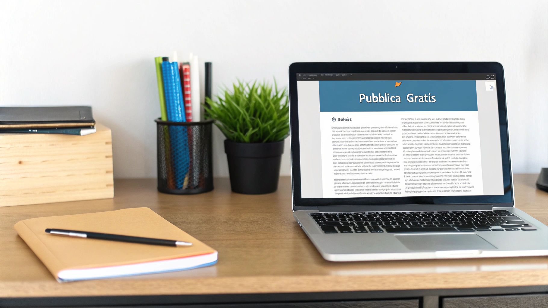 Scrivania di un autore con un computer portatile e appunti sparsi, che simboleggia il processo di auto-pubblicazione.