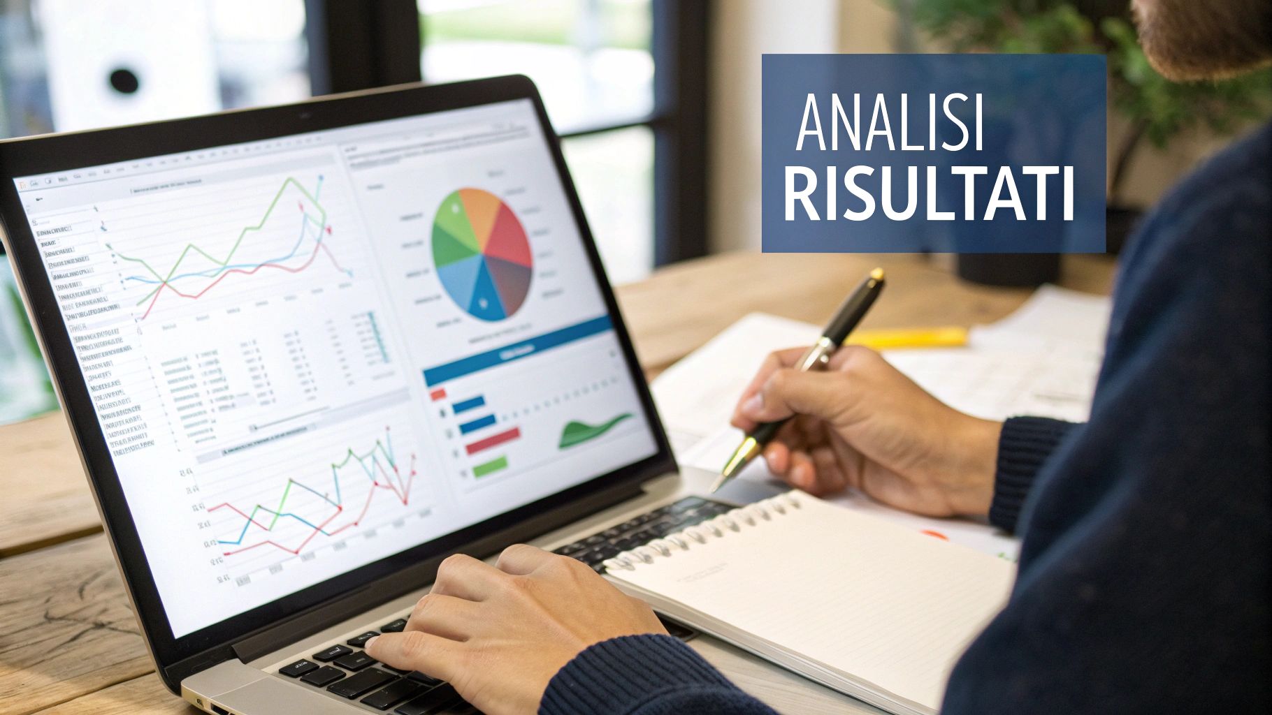 Una persona analizza grafici e dati su un computer, simbolo dell'ottimizzazione delle campagne.
