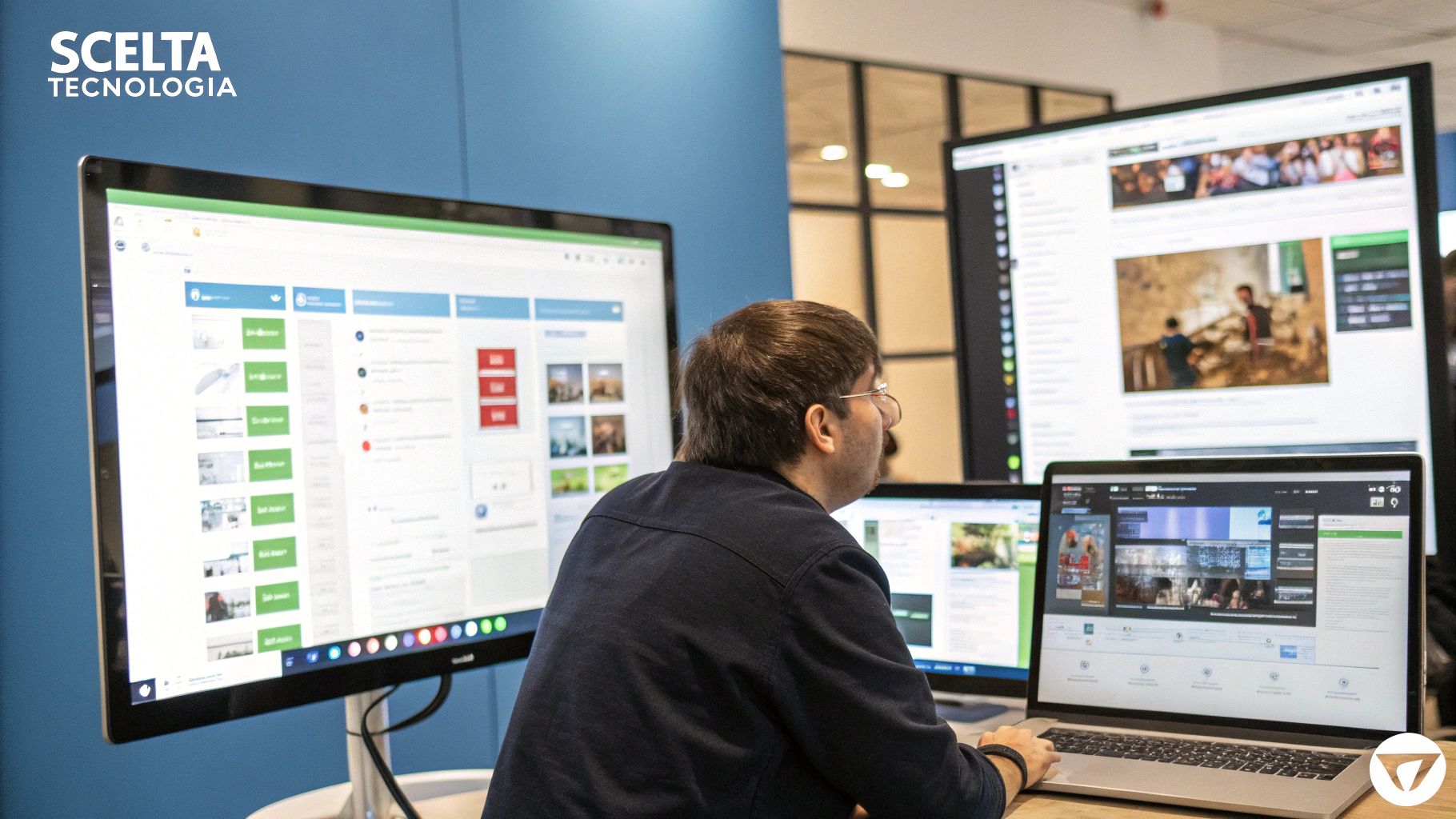 Un computer portatile visualizza diverse interfacce di piattaforme web