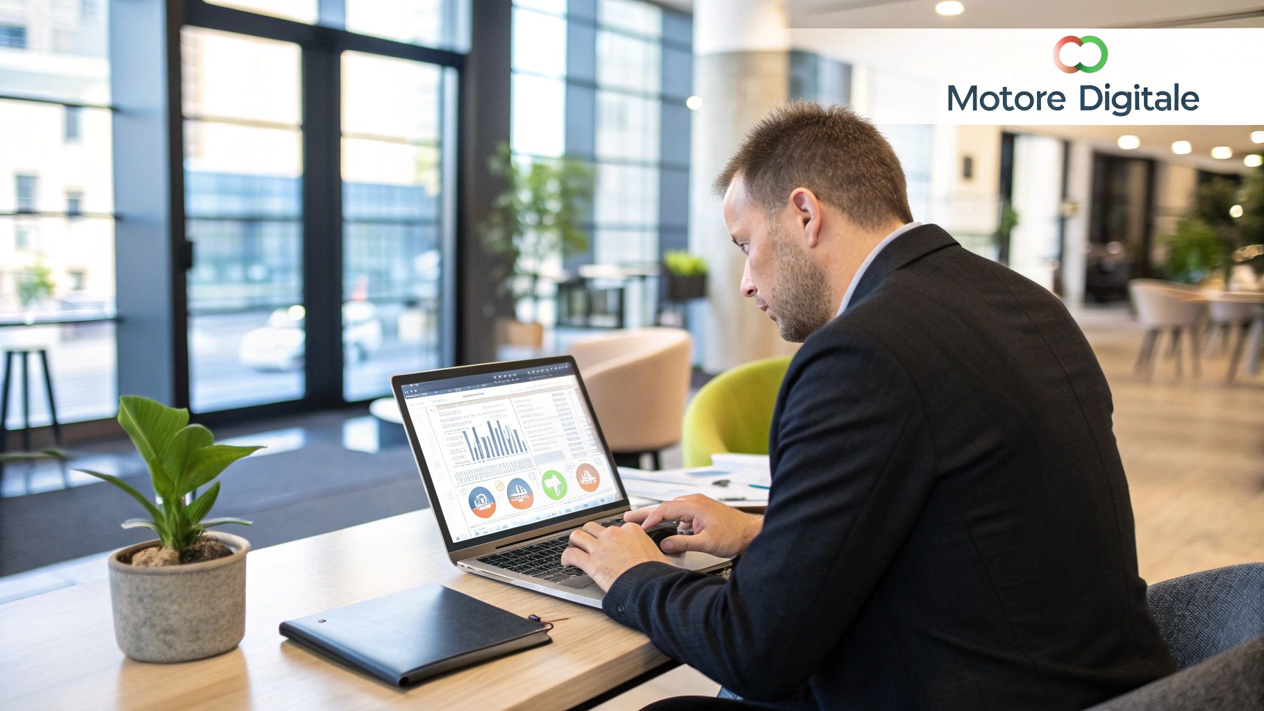 Una persona che lavora al computer, rappresentando la creazione di un sito web aziendale