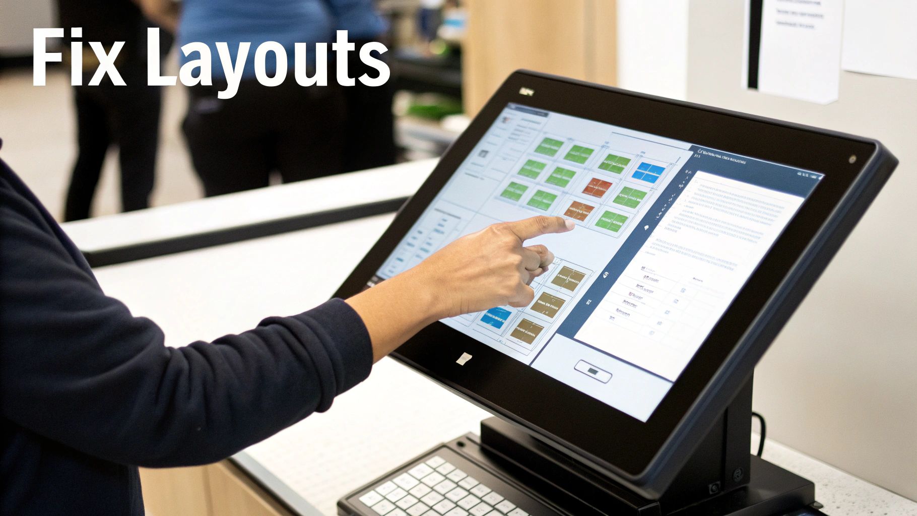 A person using a magnifying glass to inspect a complex document on a computer screen.