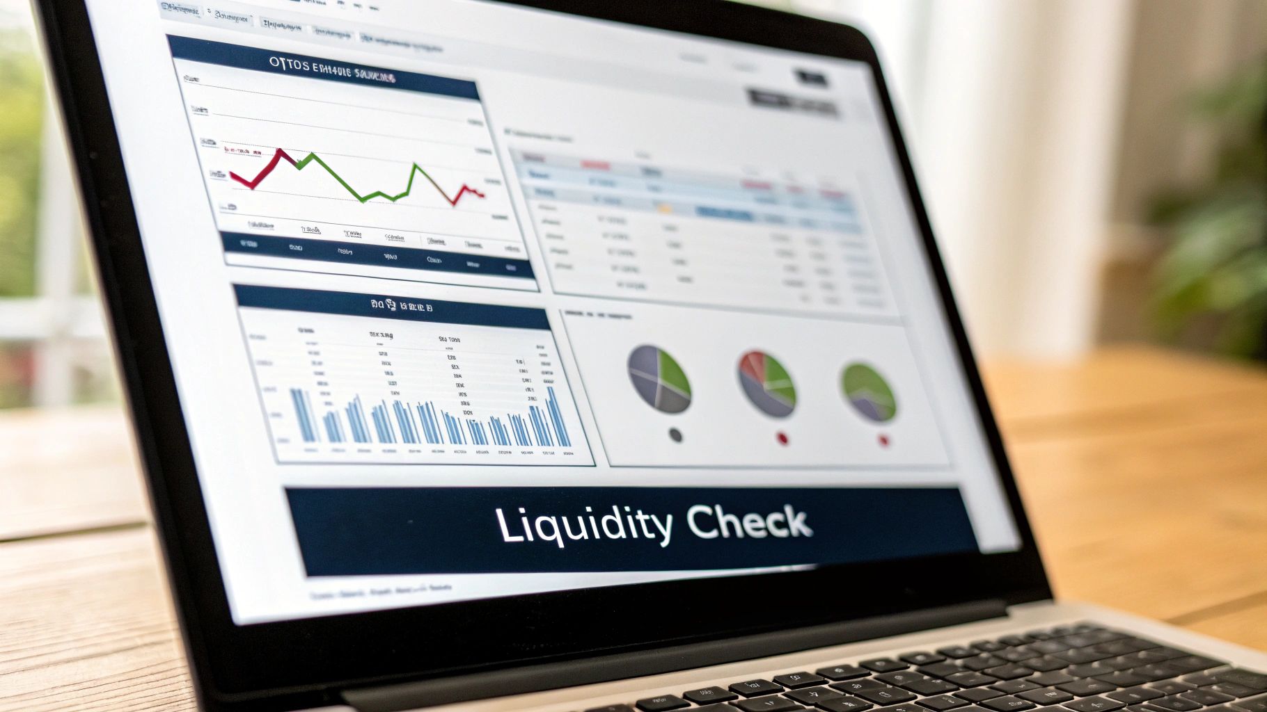 A close-up shot of a financial dashboard on a tablet, displaying graphs and metrics for working capital analysis.