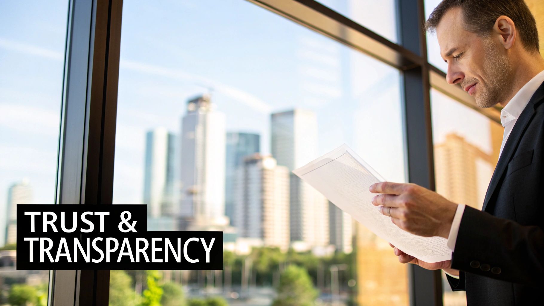 A modern office setting where a team of professionals is analyzing complex financial data on a large screen, representing corporate governance.