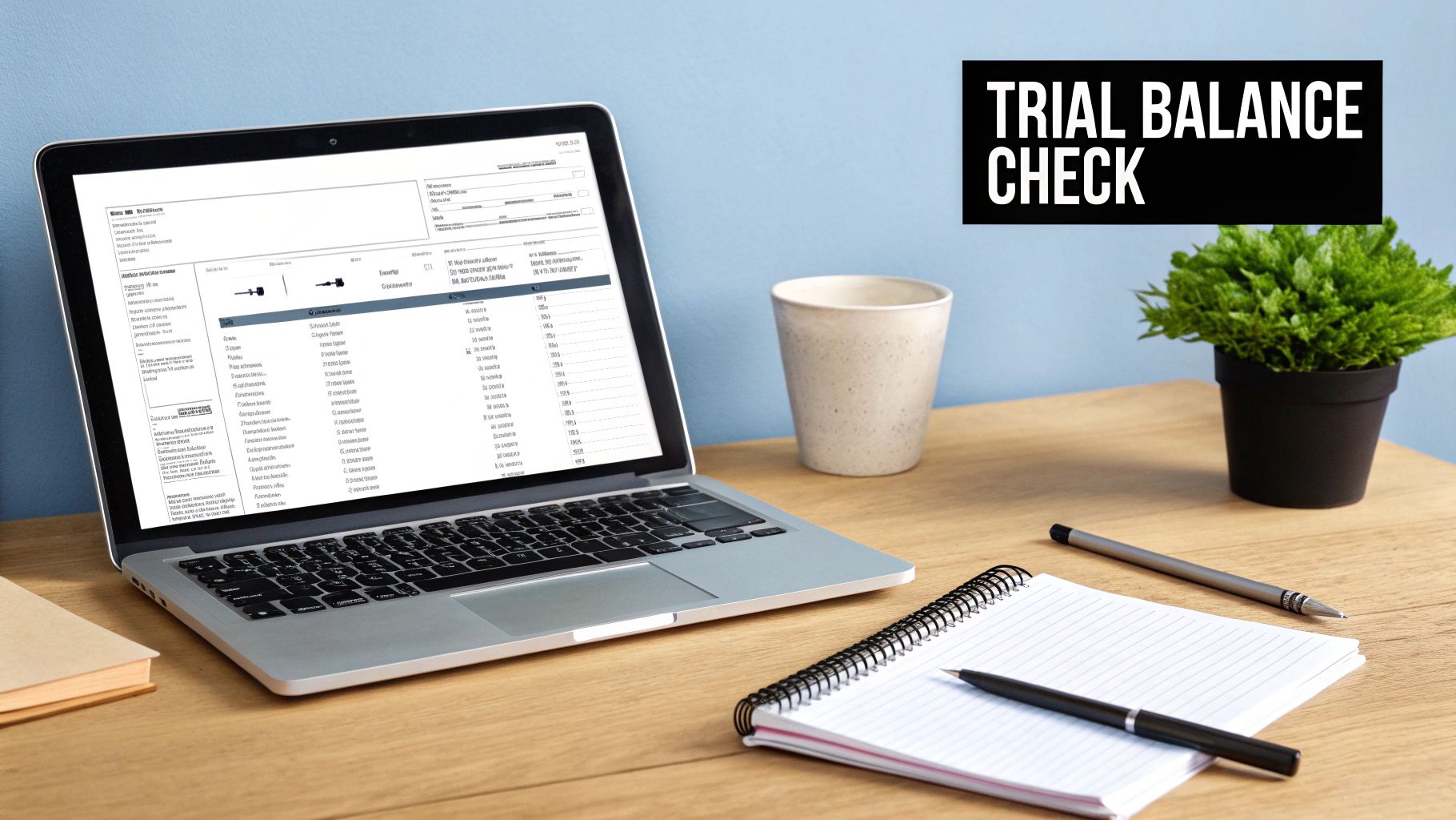 A person using a calculator and reviewing financial documents, illustrating the concept of a trial balance.