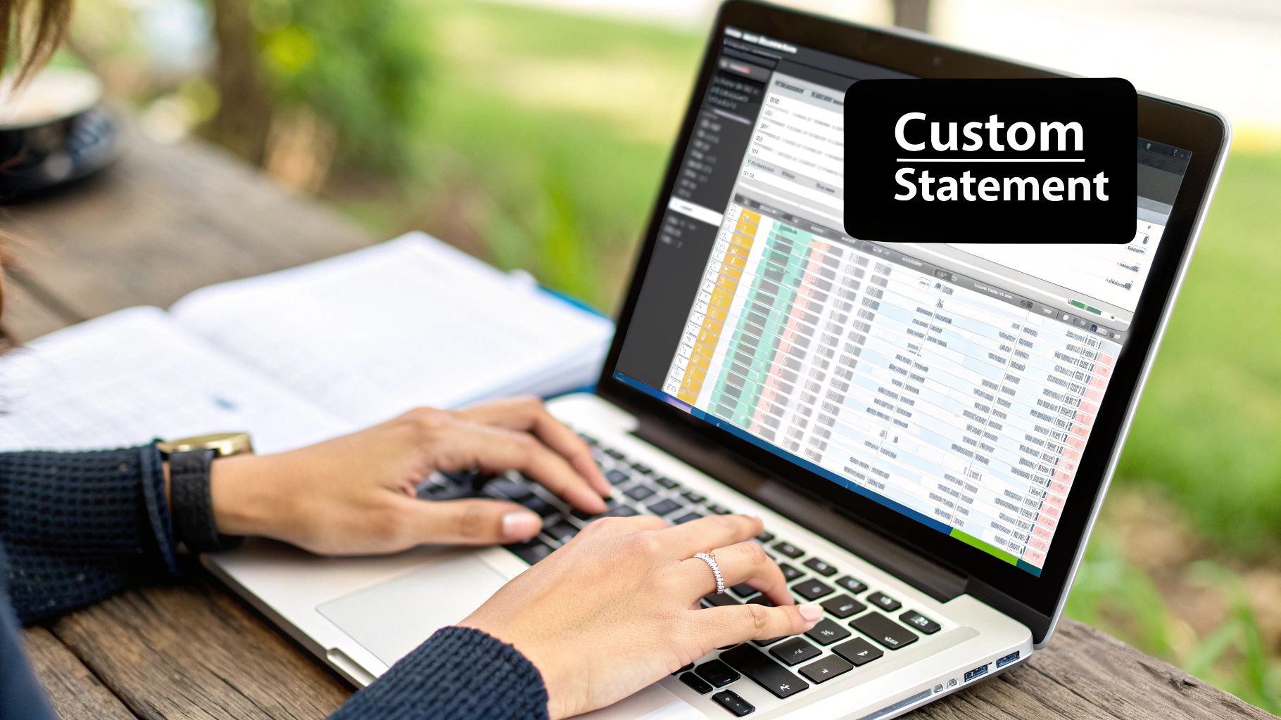 A professional analyzing financial data on a laptop, representing the clarity a custom Excel statement provides.