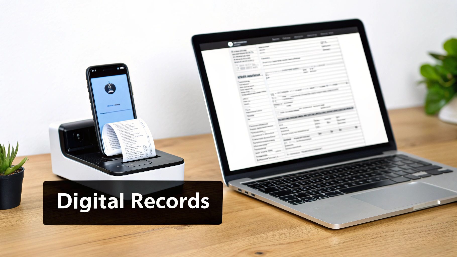 A person scanning a receipt with their smartphone to upload it to accounting software.