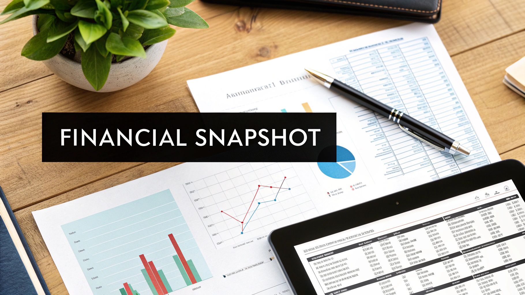 A business owner reviewing financial documents and charts on a laptop, looking confident and in control.