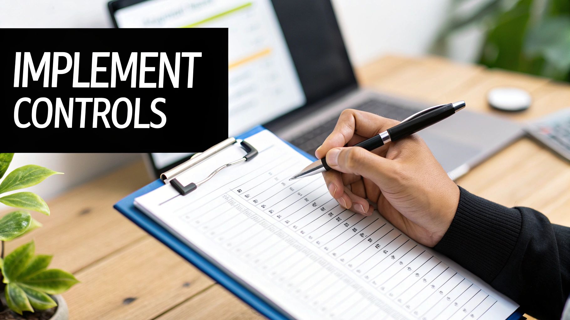 A small business owner reviewing financial documents on a tablet, symbolizing the implementation of internal controls.