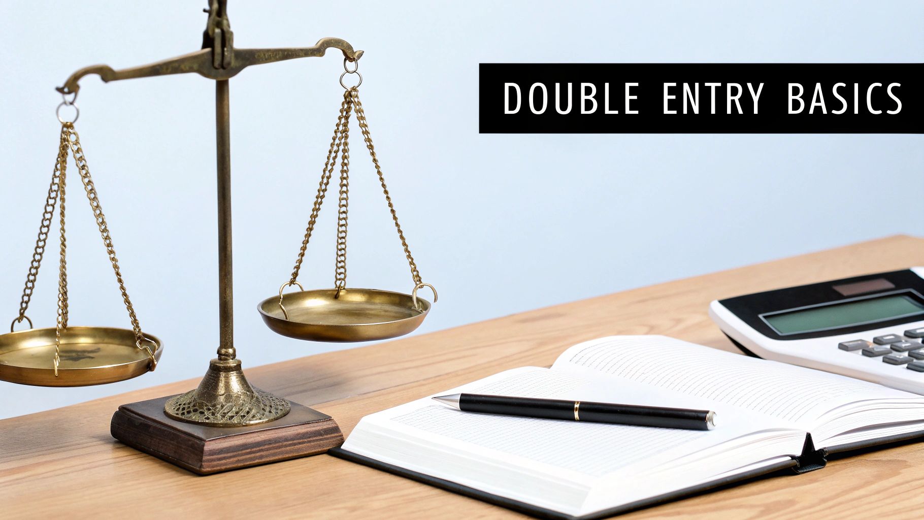 A vintage ledger and pen, representing the historical practice of bookkeeping.