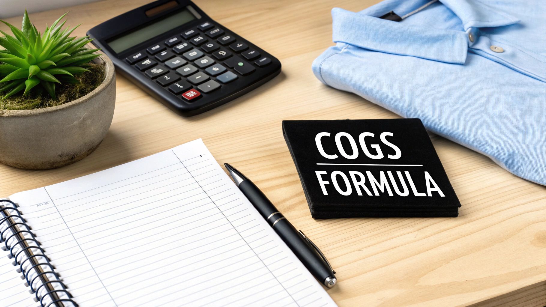 A close-up shot of a calculator with a pen and financial documents, representing the calculation of COGS.