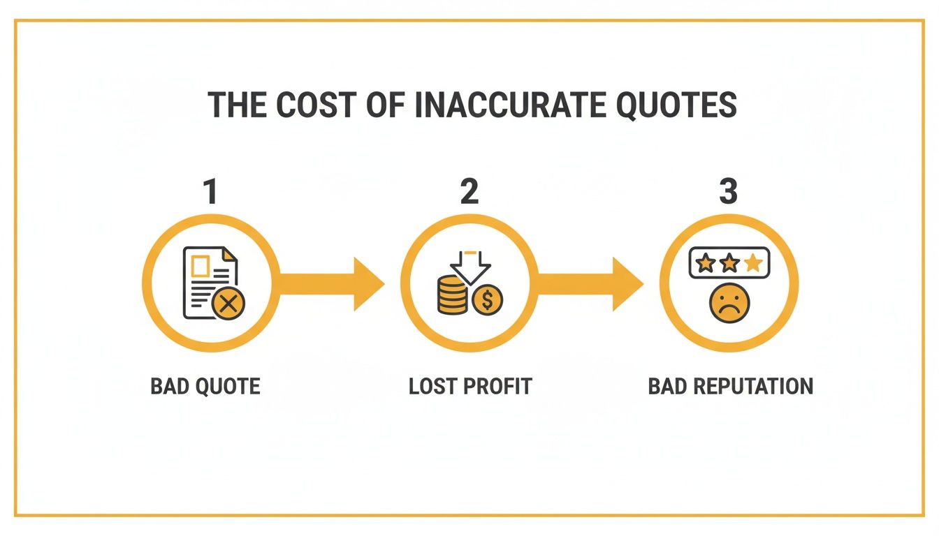 Infographic illustrating how inaccurate quotes lead to lost profit and a bad business reputation.