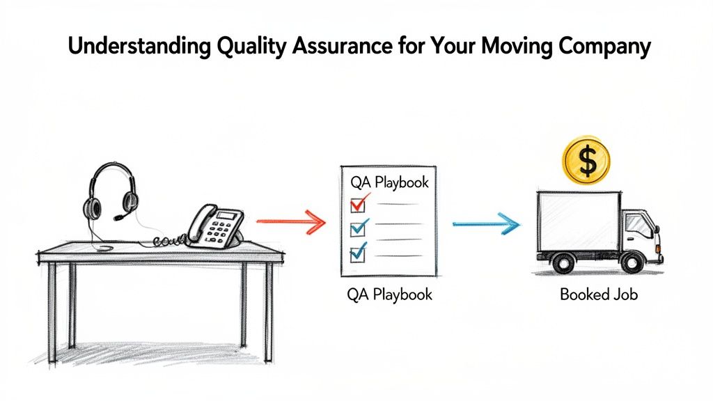 Diagram illustrating the quality assurance process for a moving company, from call center to a booked job.