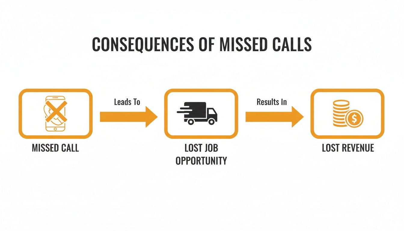Flowchart showing how missed calls lead to lost job opportunities, which then result in lost revenue.