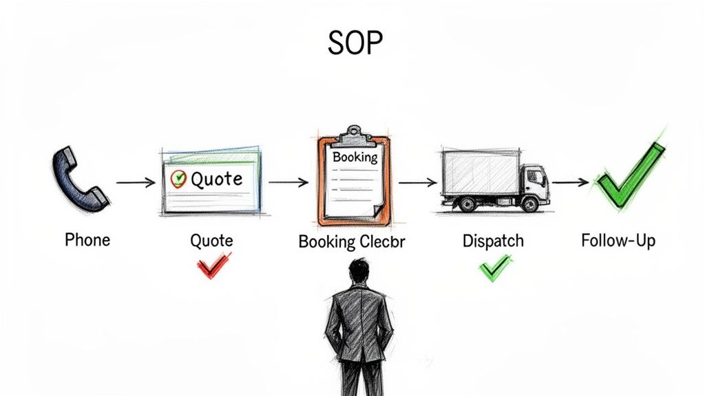 A flowchart illustrating the Standard Operating Procedure (SOP) for a service business, from phone call to follow-up.