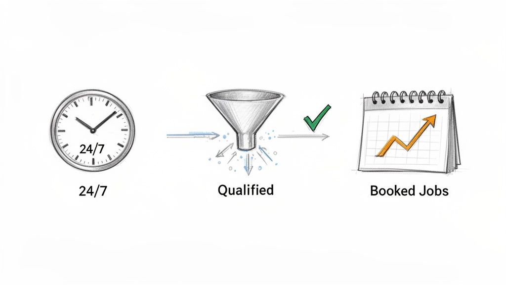 A visual representation of a 24/7 lead qualification process leading to booked jobs.