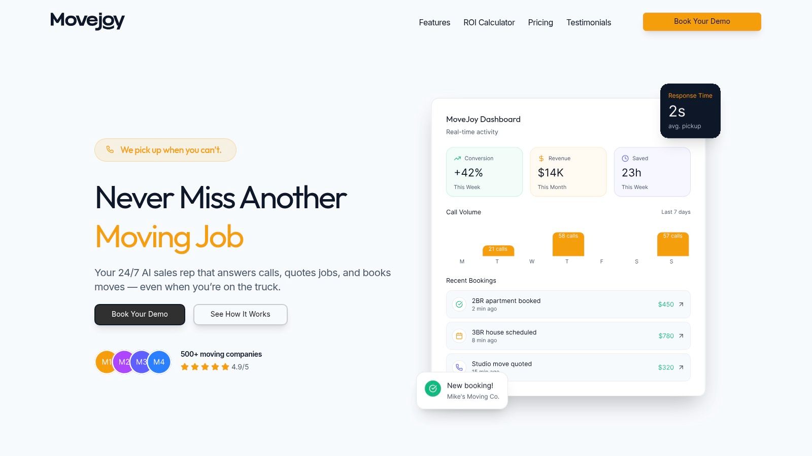 MoveJoy AI Assistant Dashboard for moving companies