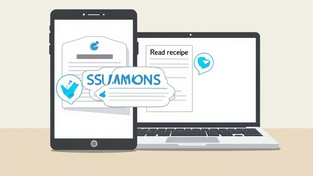 A person receiving a legal notification on their smartphone, symbolizing the digital shift in serving summons.