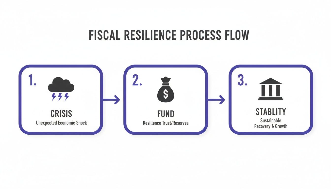 Diagram illustrating the fiscal resilience process, moving from crisis to fund to stability.