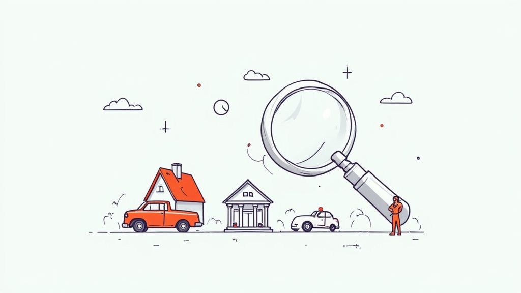 A magnifying glass hovering over a chess board, symbolising strategic investigation.