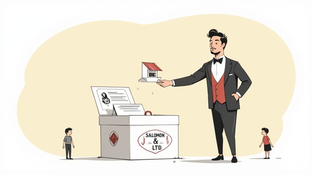 A traditional leather workshop with rolls of leather and crafting tools, representing Aron Salomon&#39;s business.