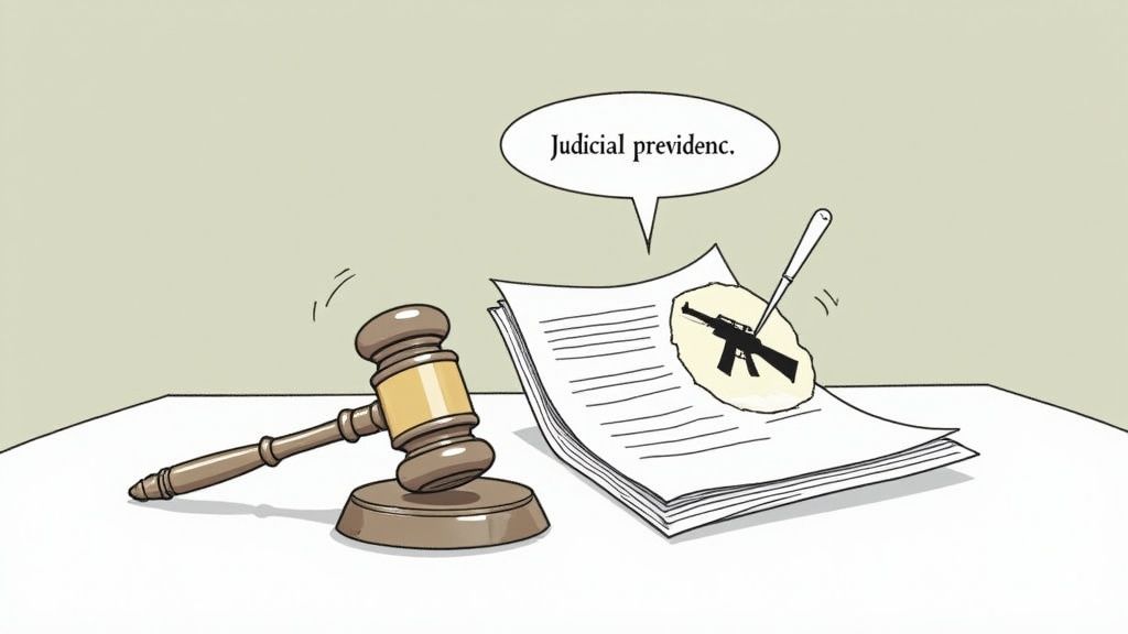 A judge&#39;s gavel and sound block on a dark wooden surface, symbolising judicial rulings.