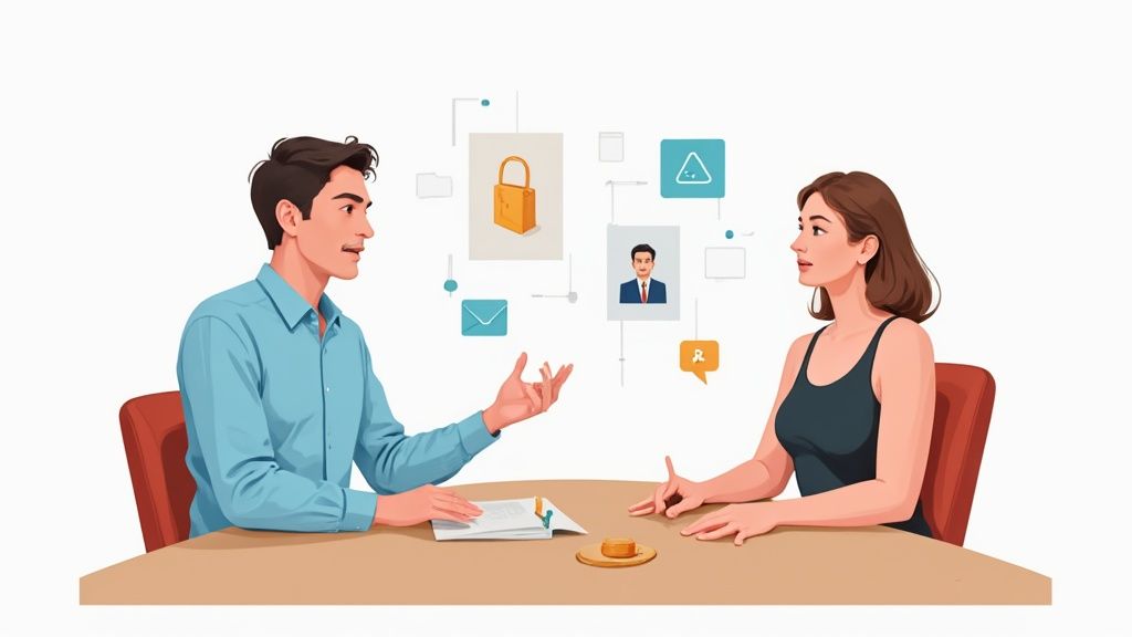 A modern office setting with a laptop showing a video conference, symbolising remote work and digital evidence.