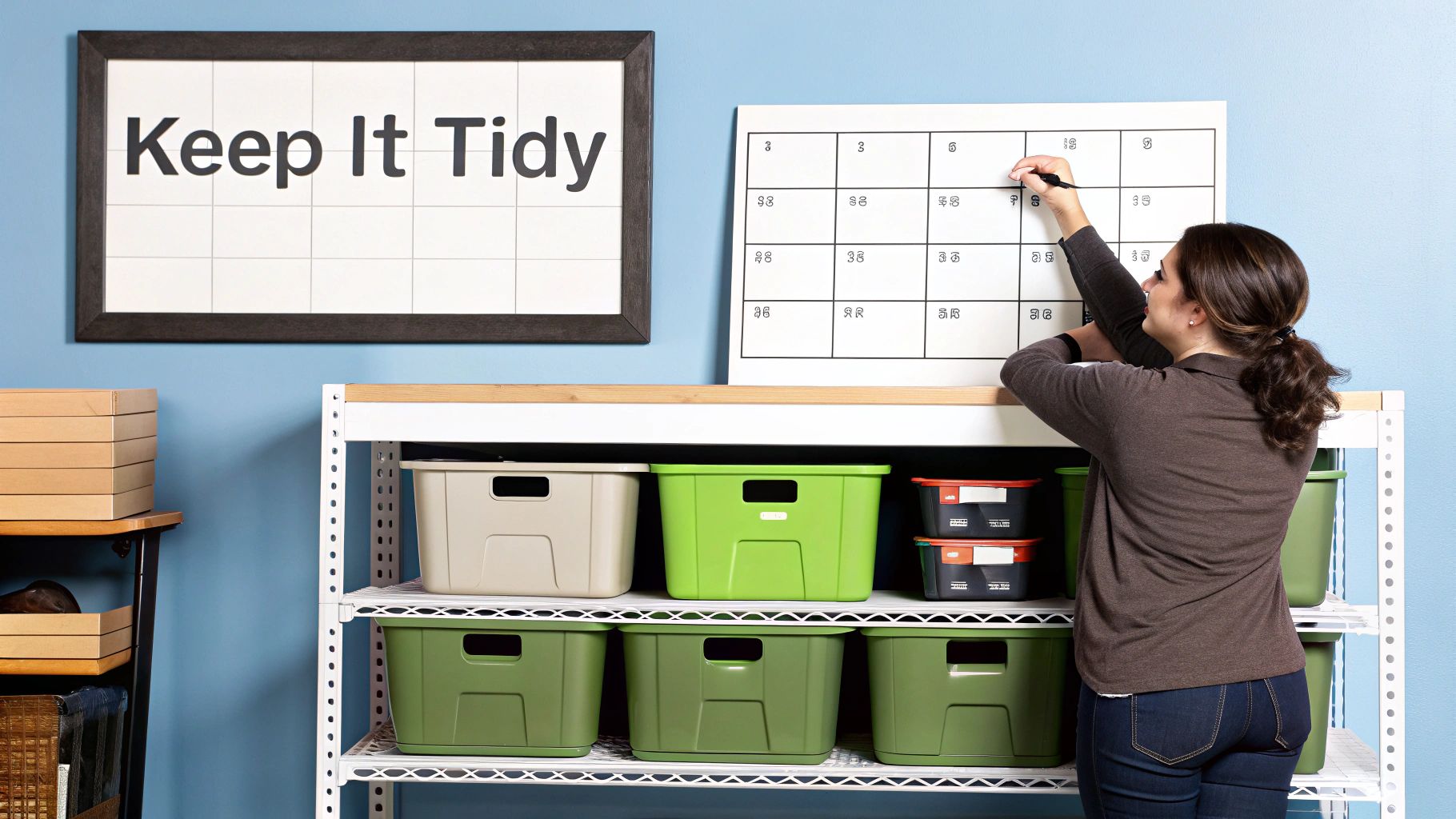 An immaculately organized garage showcasing various storage solutions in use.