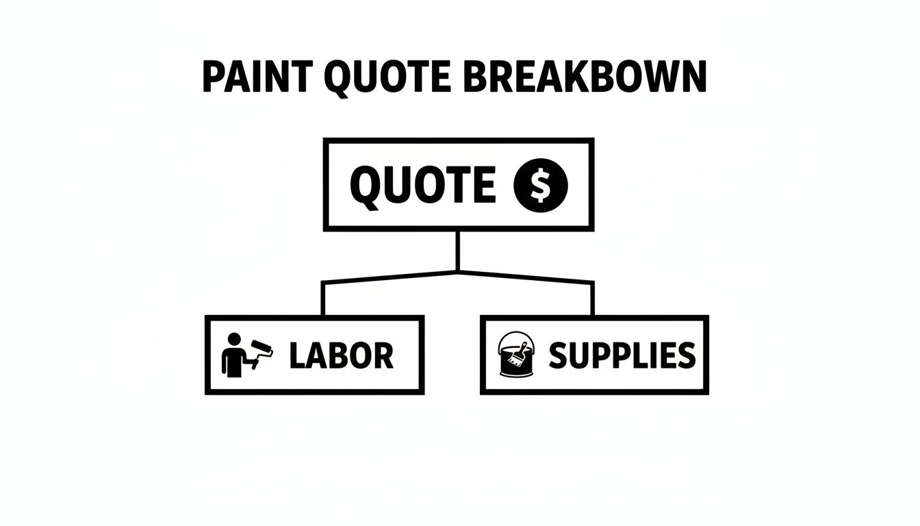Simple flowchart illustrates paint quote breakdown, separating costs for labor and supplies.