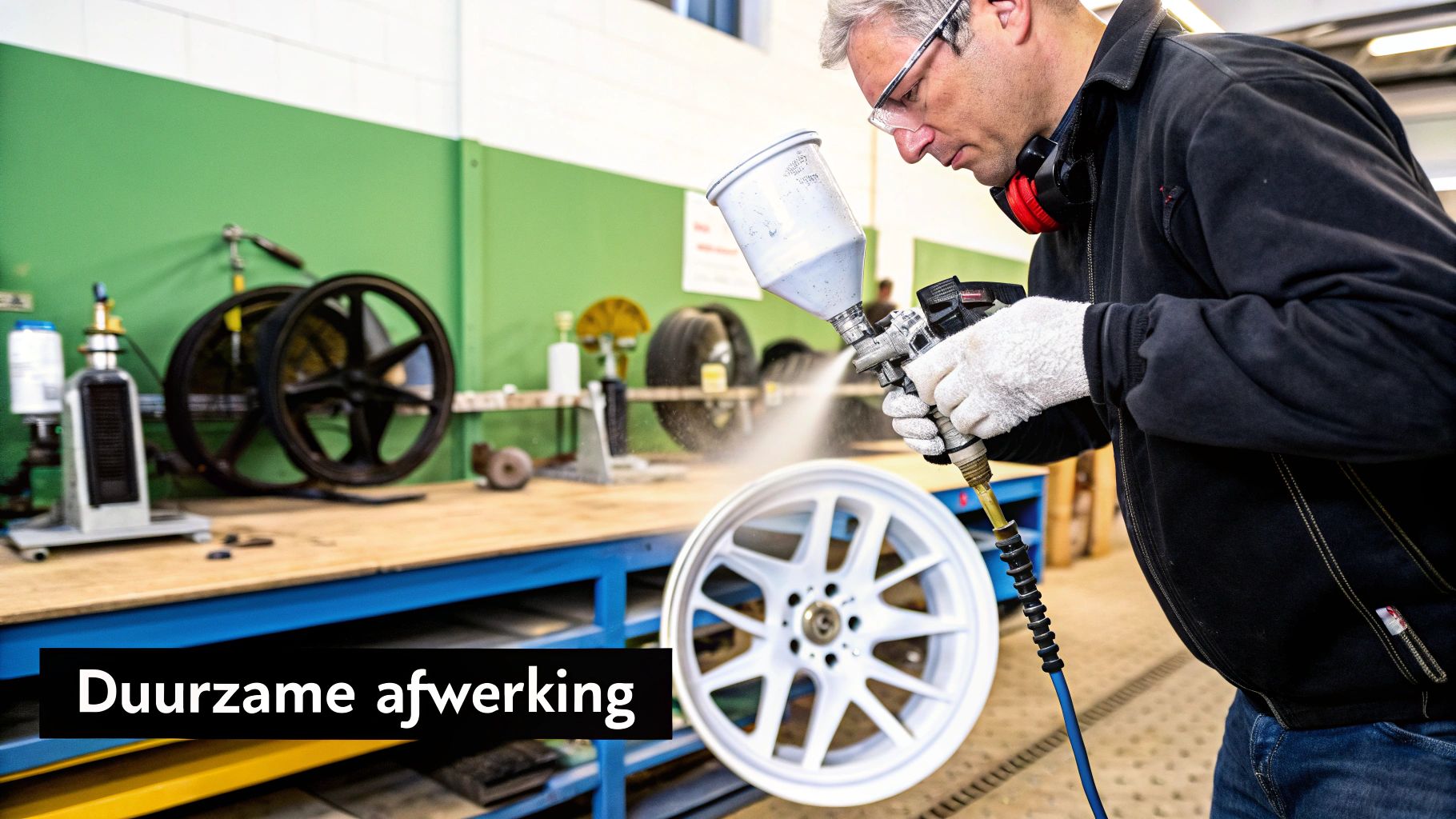 Een monteur bezig met banden montage na velgen schade herstellen