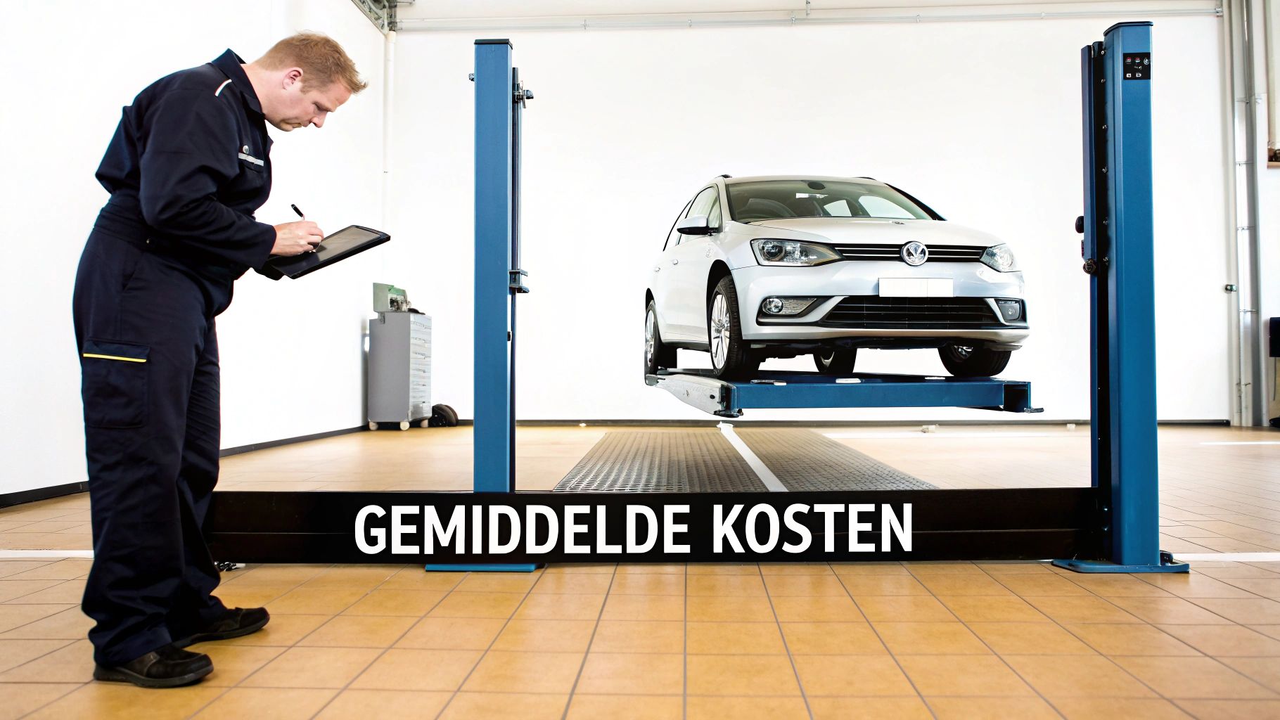 Alles over kosten uitlijnen banden: wat betaal je echt? 3 Monteur werkt aan de uitlijning van een auto op een brug