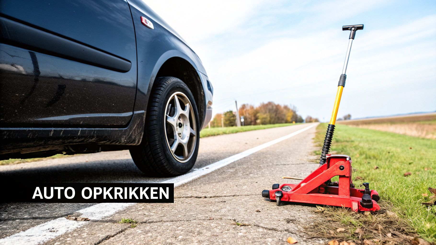 Een monteur die de bandenspanning van een autoband controleert.