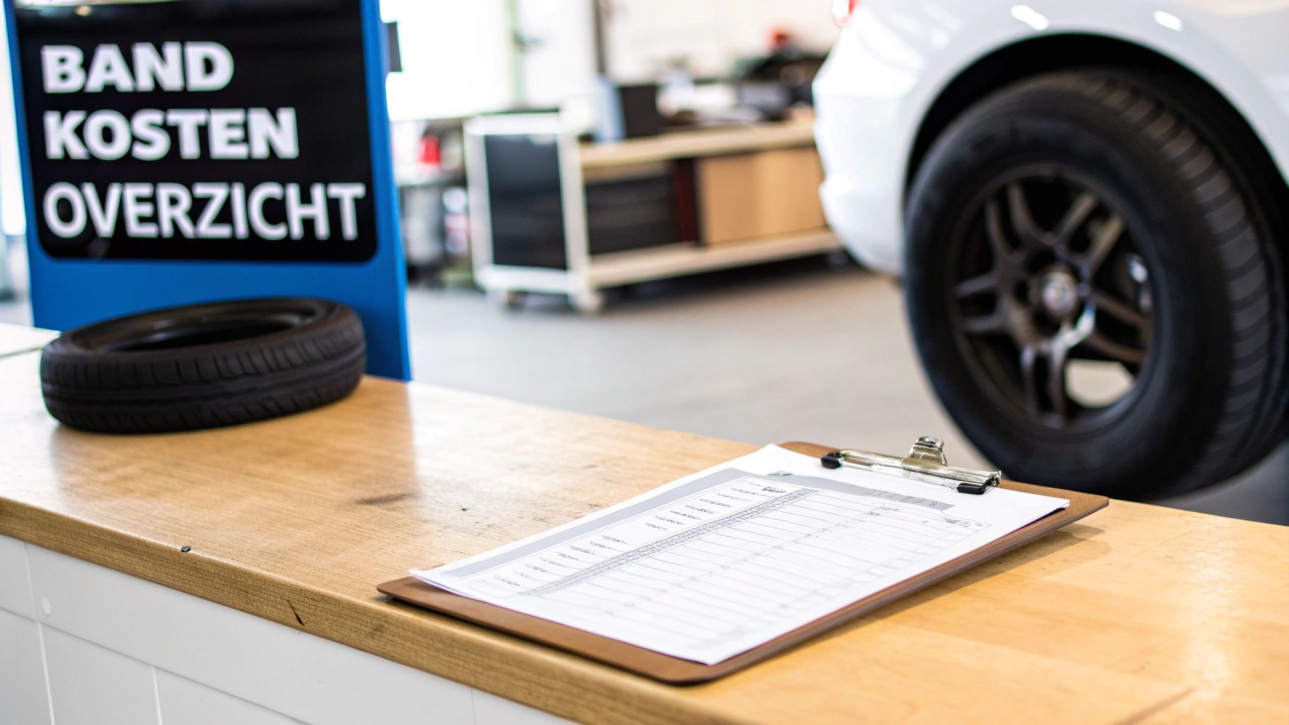 Een close-up van een monteur die een nieuwe band op een velg monteert.