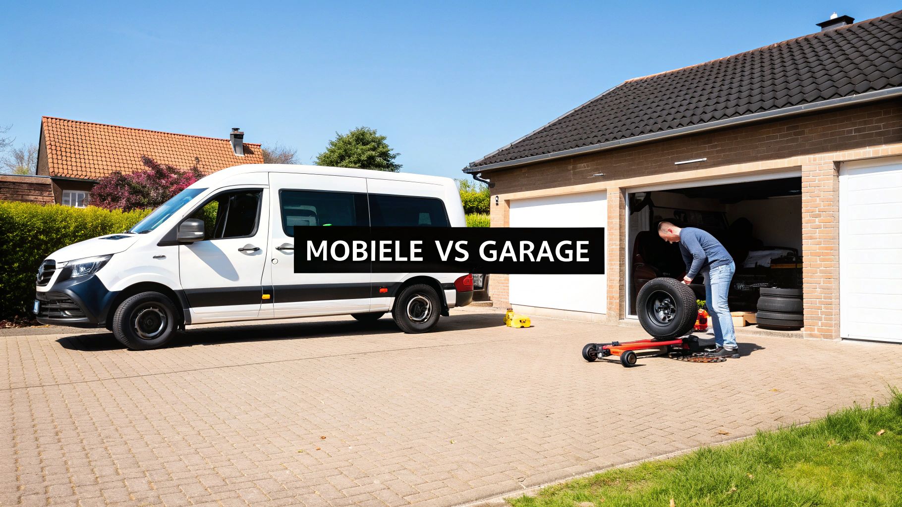 Een spaarvarken naast een stapel nieuwe autobanden, wat de besparingen symboliseert.