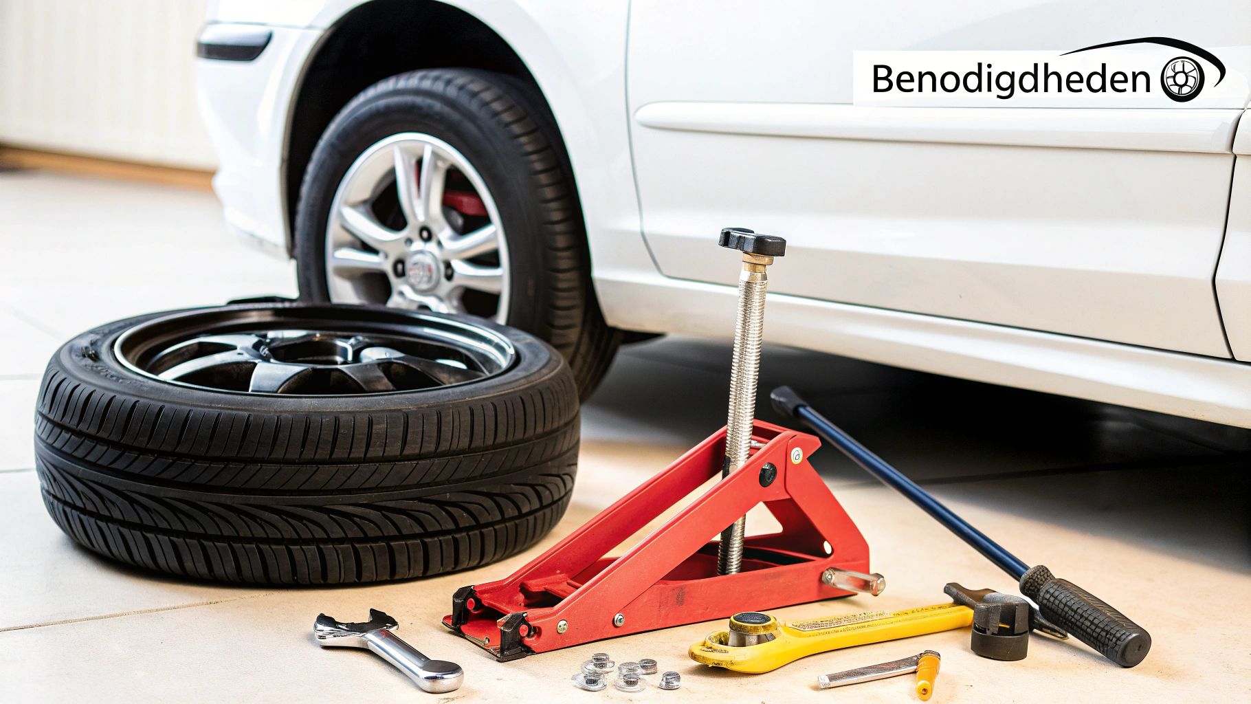 Een persoon die een reparatiekit voor een lekke band vasthoudt.