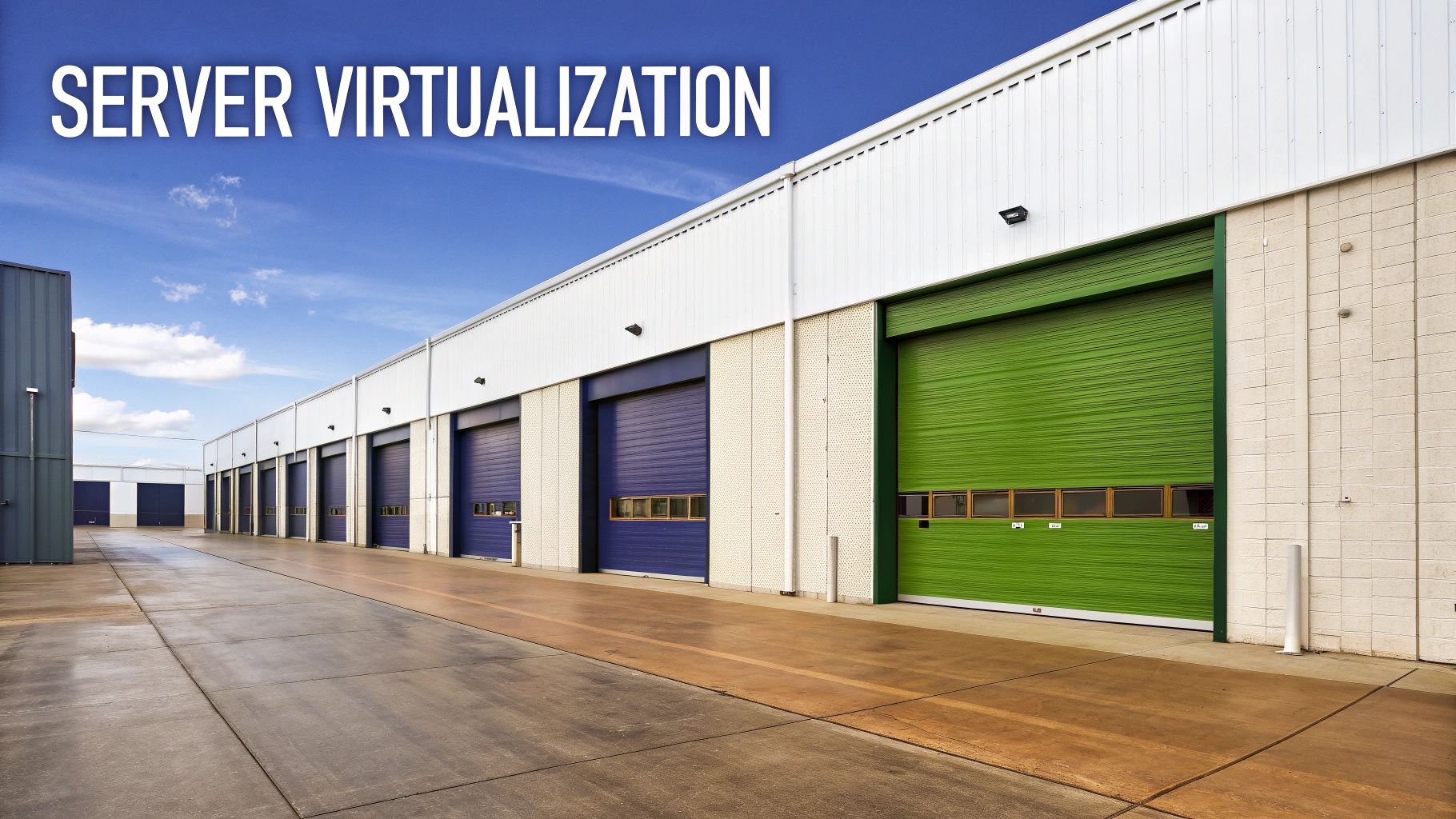 A diagram illustrating the concept of server virtualization with multiple virtual machines on a single physical server.