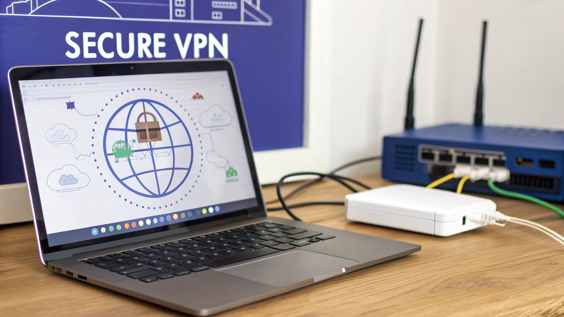 A secure tunnel representing a VPN connection