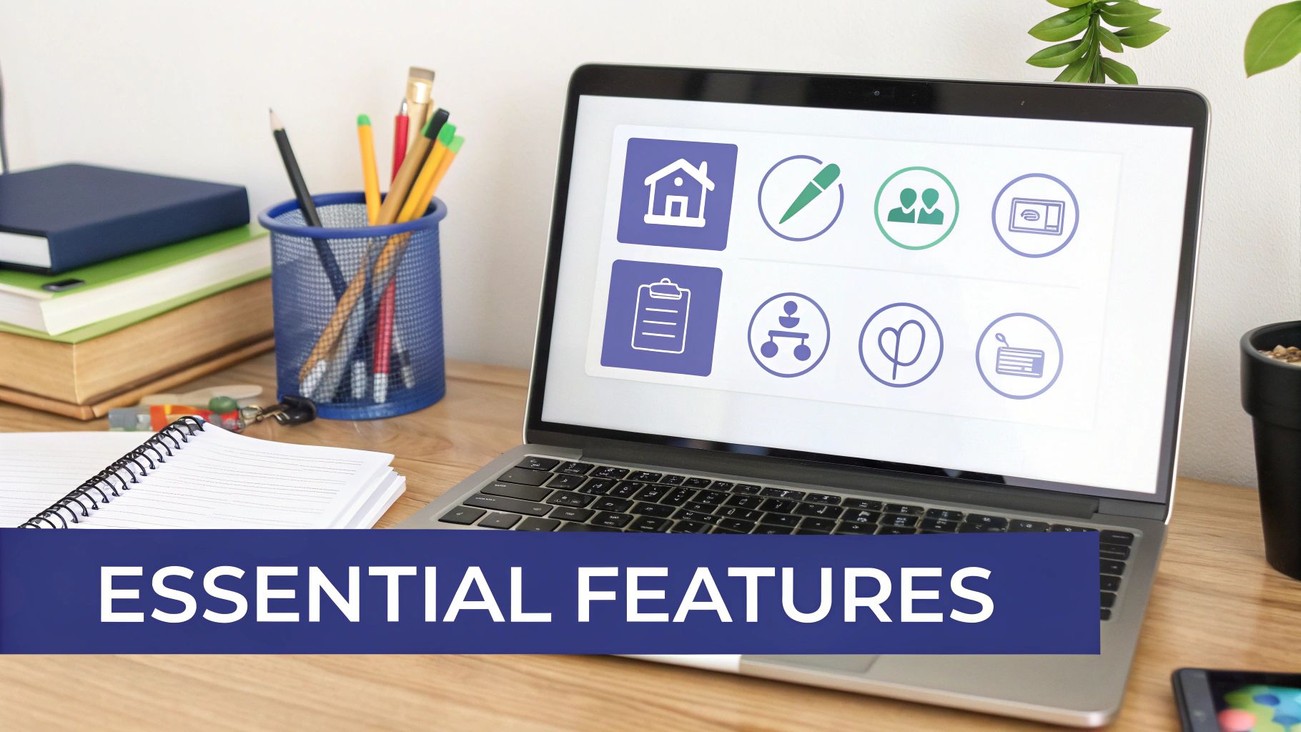 A dental office's reception desk with a computer displaying a clean, modern scheduling interface.