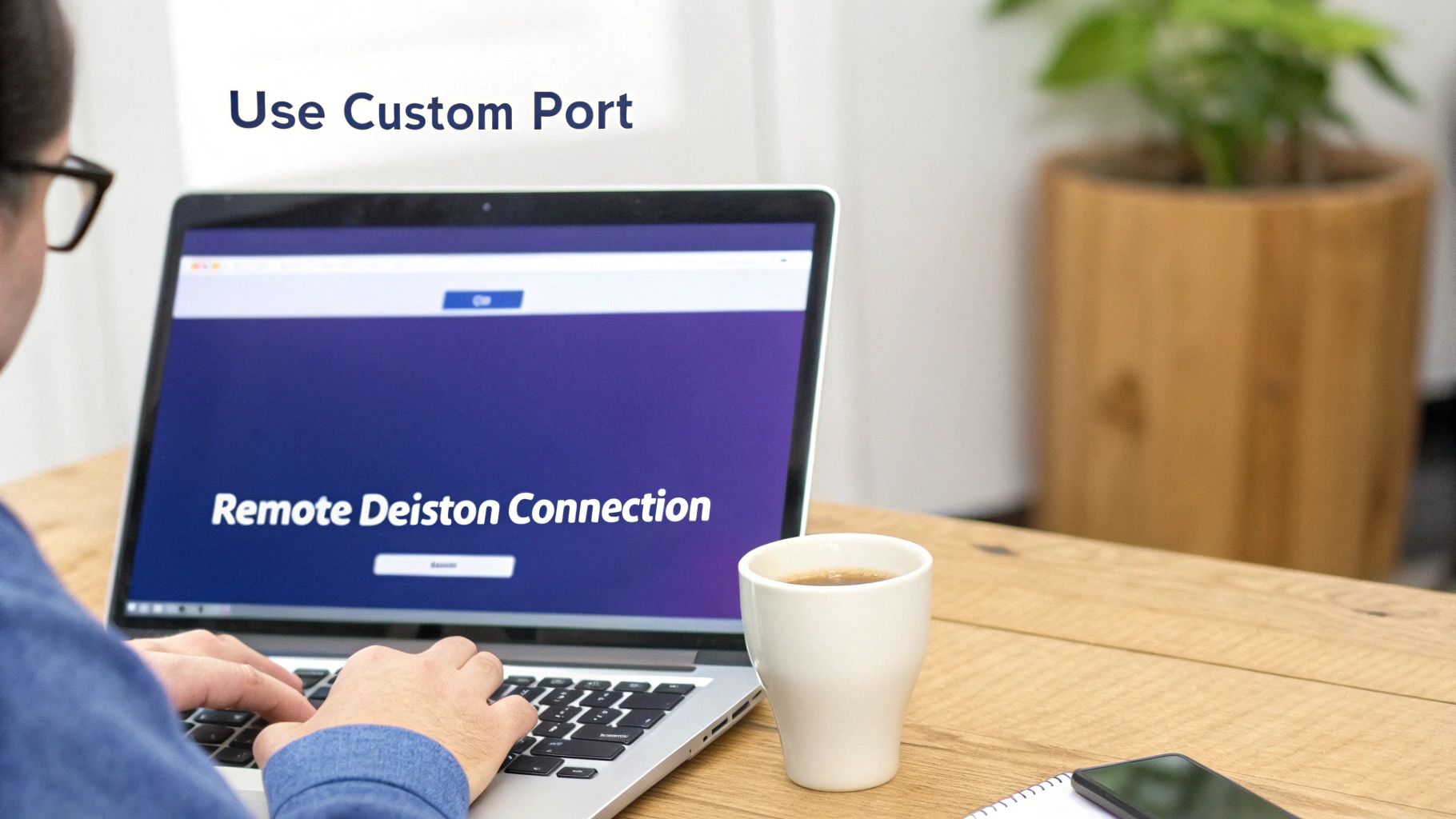 An image showing the Remote Desktop Connection client with a custom port number entered after the computer name.