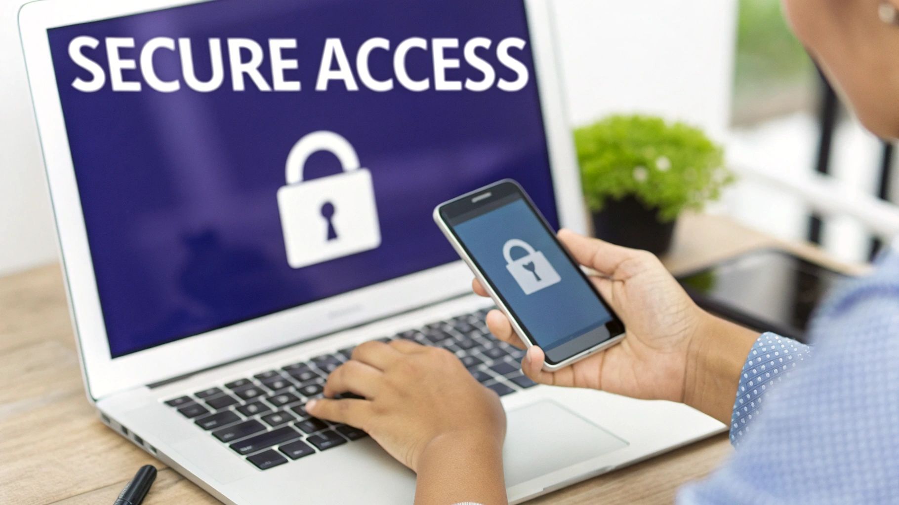 A secure lock icon overlaid on a cloud server, representing security for remote access to financial data.