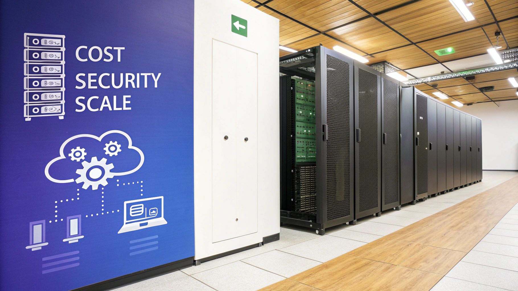 A person working on a laptop with a cityscape background, illustrating modern IT infrastructure.