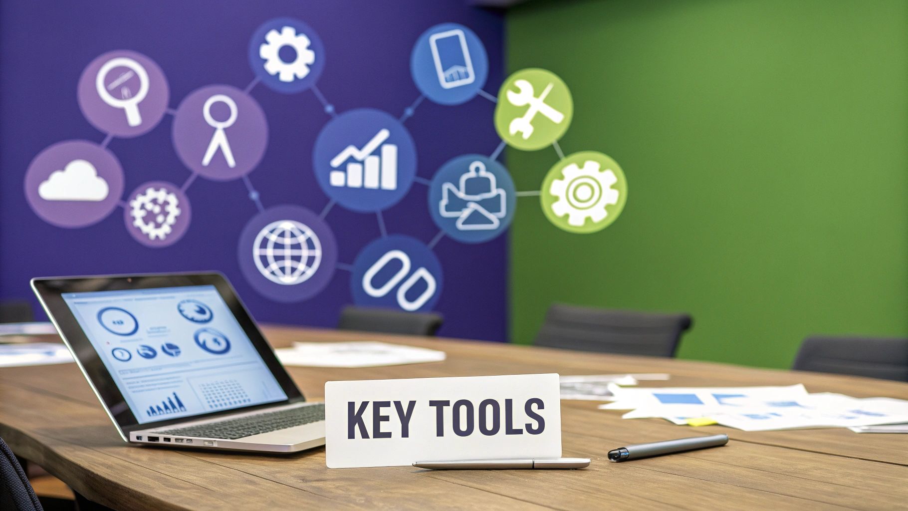 A team collaborating effectively using digital workplace tools on various devices.