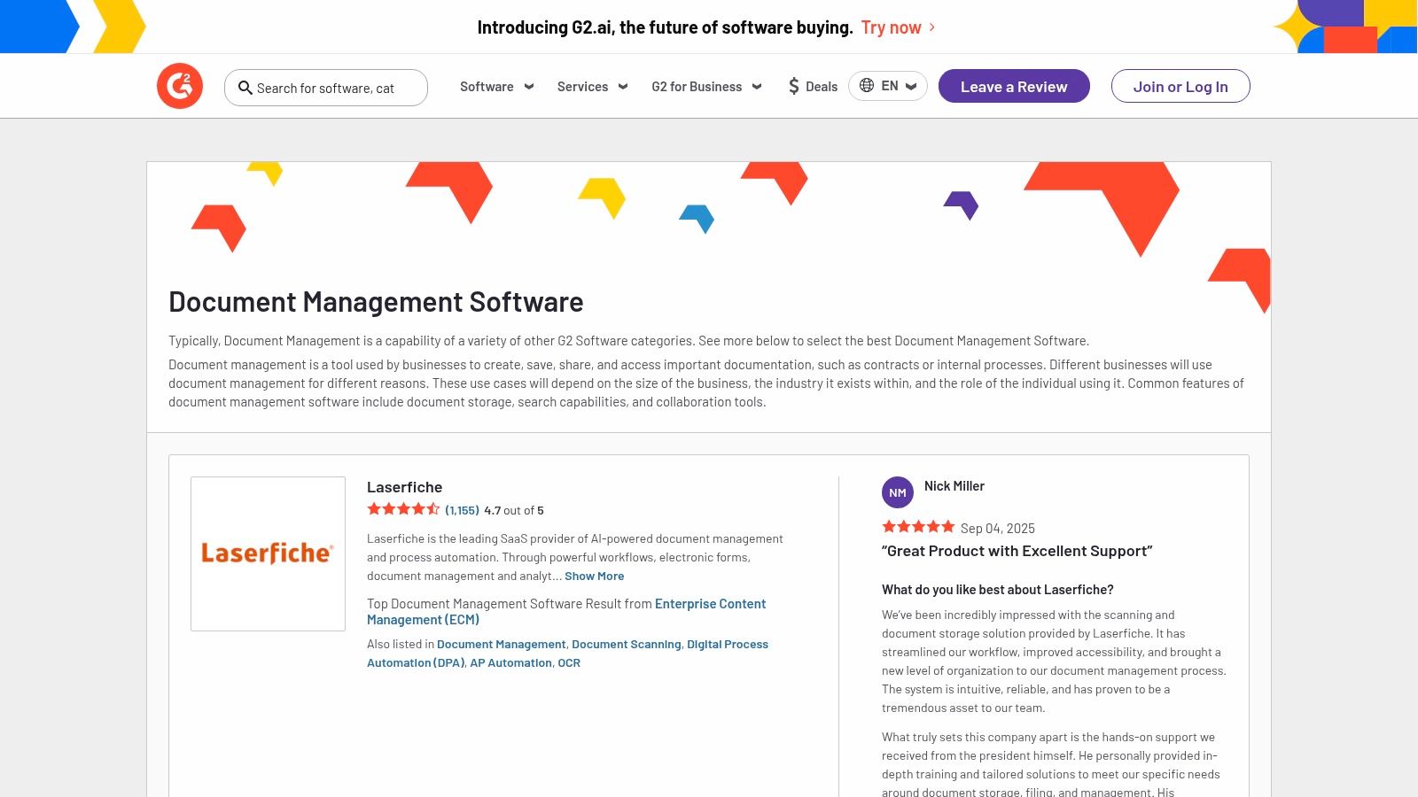 G2 - Document Management Software category