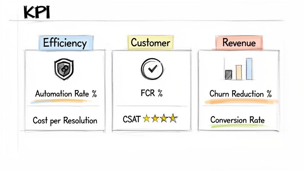 Visual dashboard outlining key performance indicators for business efficiency, customer experience, and revenue growth.