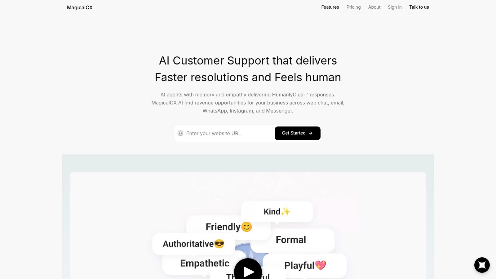 MagicalCX AI chatbot for customer service interface