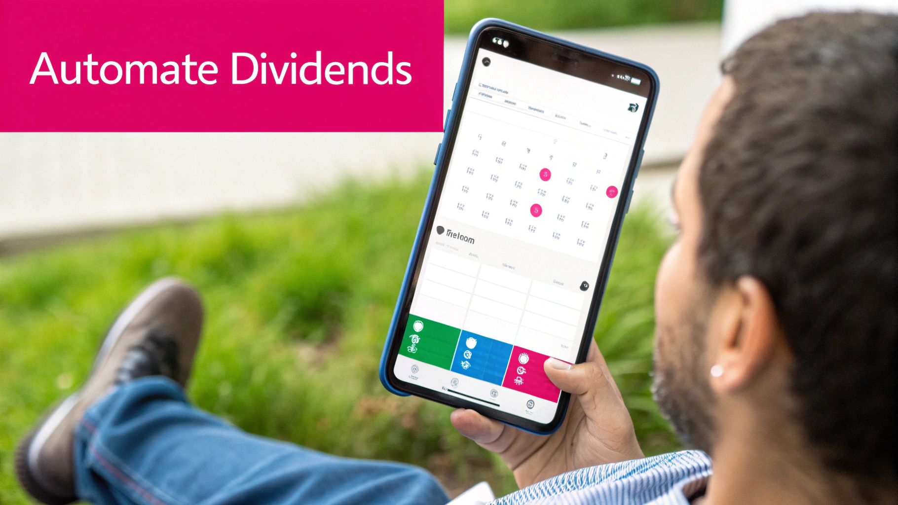Screenshot of the PinkLion dividend tracker tool showing a calendar of upcoming dividend payments.